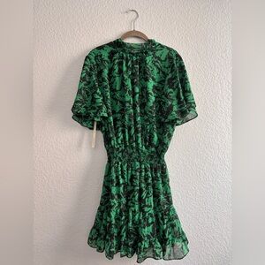 Anthropologie Elegant Green and Black Floral Dress